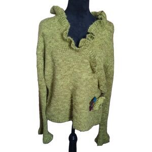 Sydney Easton Women's Size XLarge Green Knit Ruffle Sweater-Vintage